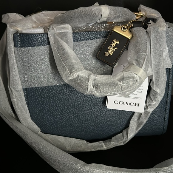 NWT Coach Rogue Bag 25 In Regenerative Leather Dark Denim Purse handbag Blue - Picture 12 of 13